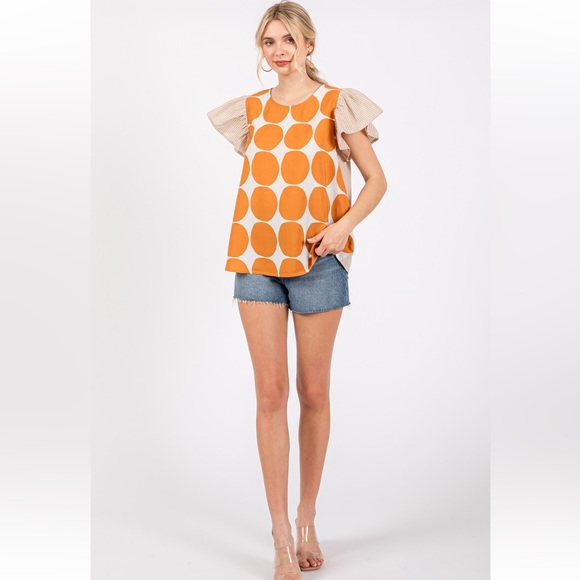 44 Contrast blouse top with polka dot and striped fabric - Picture 6 of 6